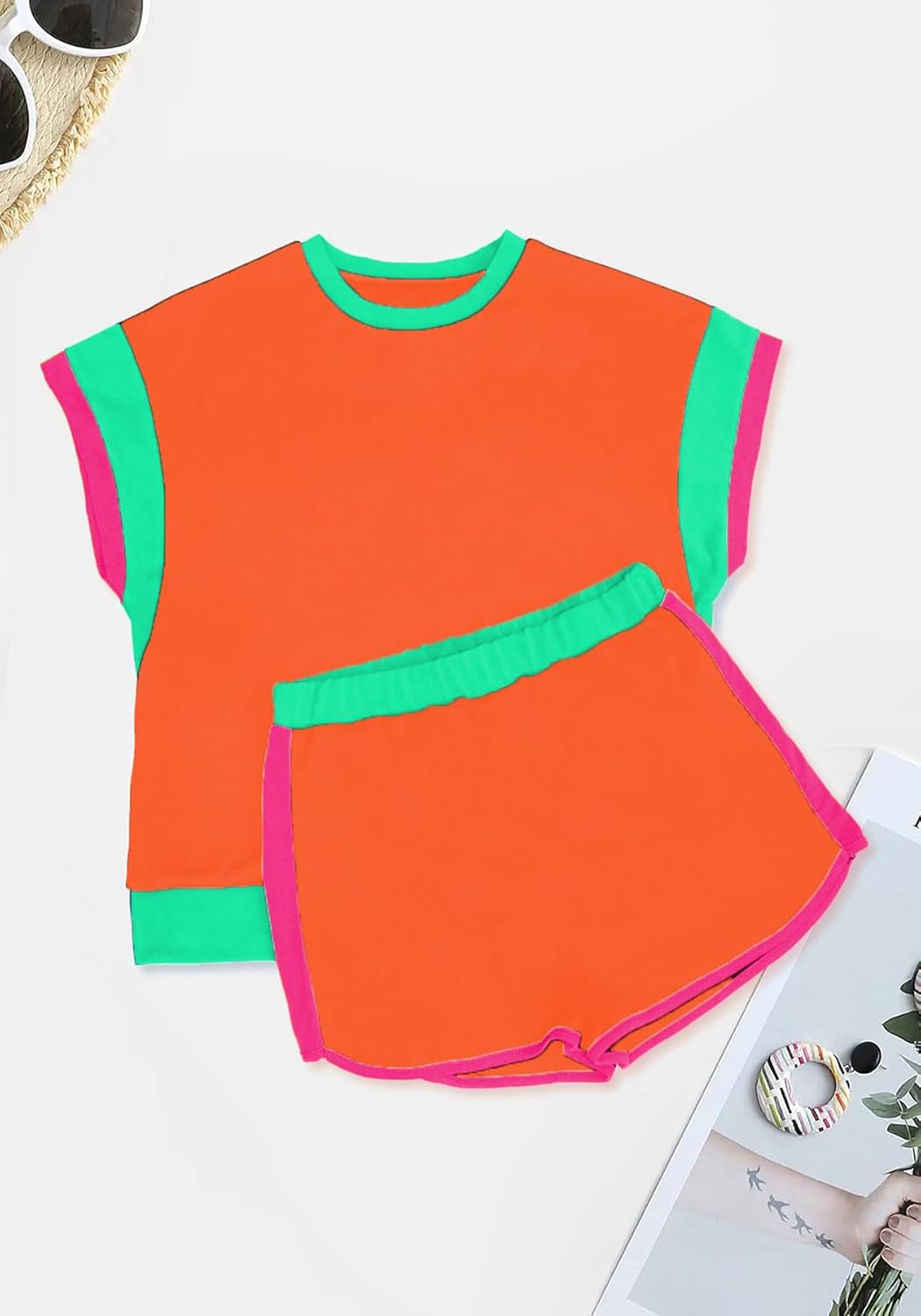 LAJIOJIO Shorts Sets Women 2 Piece Outfits,Casual Loose Short Sleeve Tops Shorts Two Piece Outfits Sweatsuits - Image 3