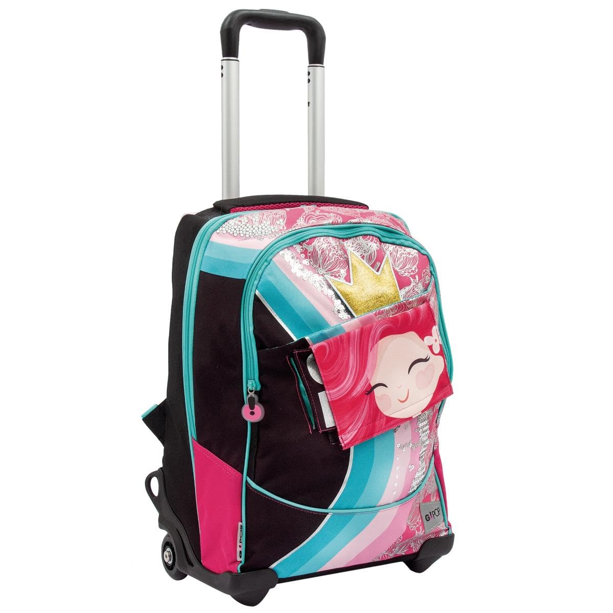 GOPOP 2022 Trolley 2 Ruote Princess, per chi si sente dolce, sognatrice e magica, con schienale imbottito-rinforzato, carrello con ruote rinforzate, copriruote sagomato, GG9L1200, Giochi Preziosi