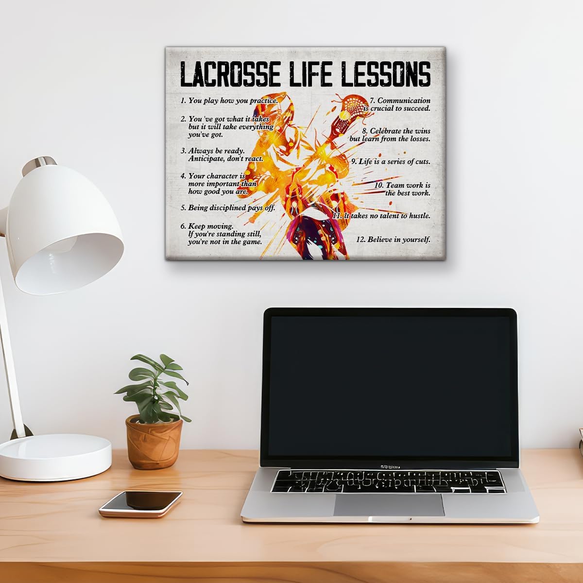 Lacrosse Canvas Wall Art for Home Decor, Lacrosse Life Lessons Motivational Posters Canvas Print Painting Ready to Hang Gifts - Easel & Hanging Hook 12x15 Inch - Image 4