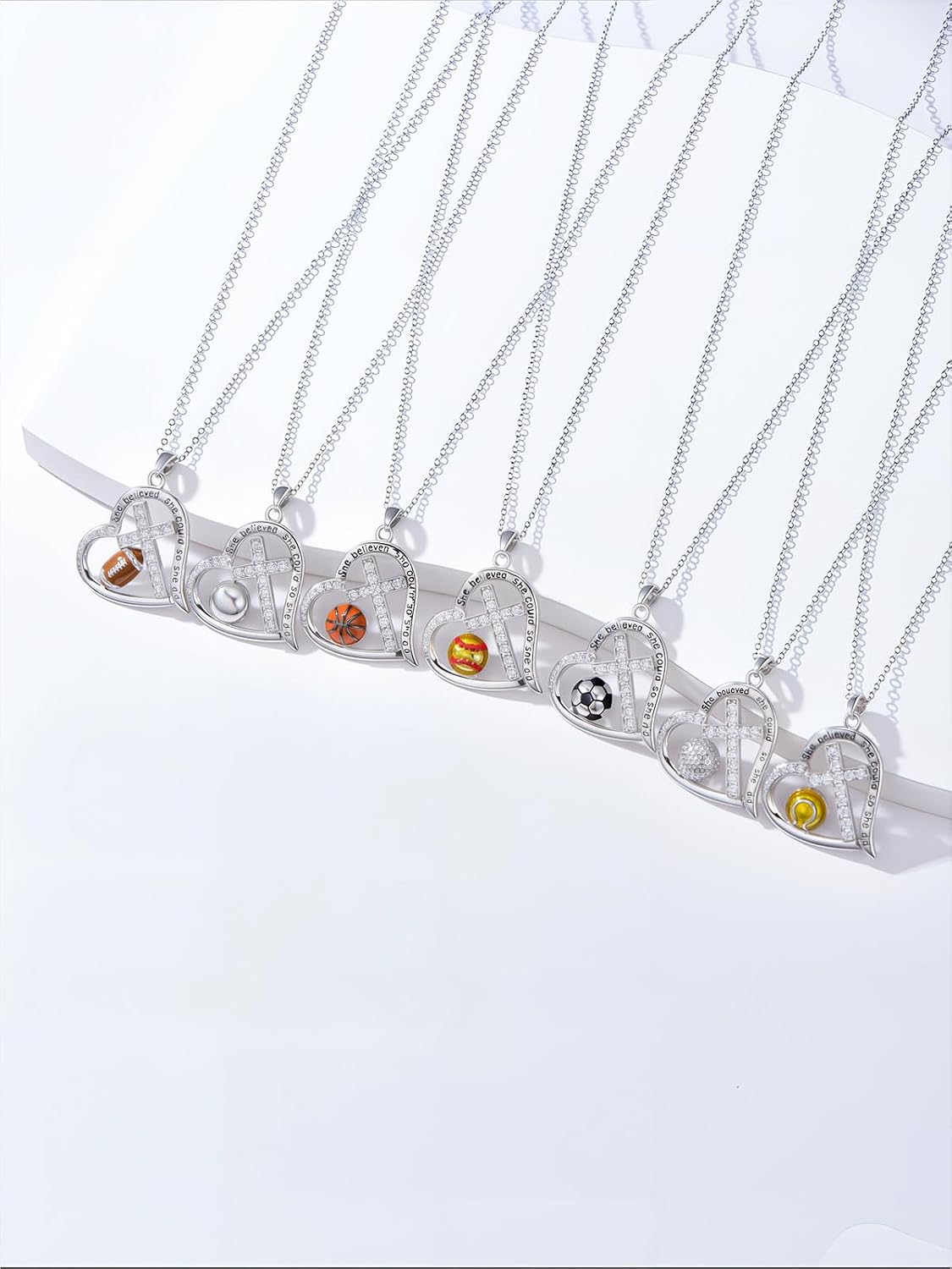 Sports Necklace for Women 925 Sterling Silver Heart Cross Soccer/Softball/Volleyball Necklace Pendant Sports Jewelry Valentines Day Mothers Day Gifts for Women