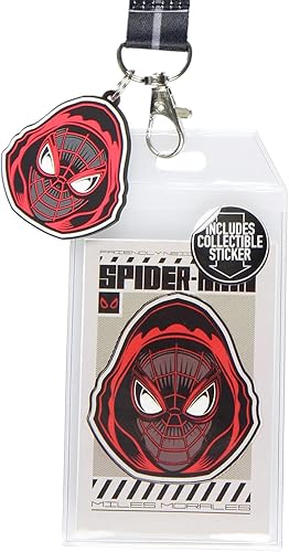 Miniatura 2 de Bioworld Marvel Spider-Man Miles Morales - Soporte para credencial de identificación con colgante de goma y calcomanía coleccionable