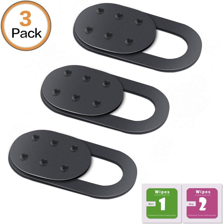 Camera Cover Slide, Webcam Cover Slider, Smartphone Webcam Sticker, Laptop Camera Cover (3 Pack (3 Black + Cleaning Paper))