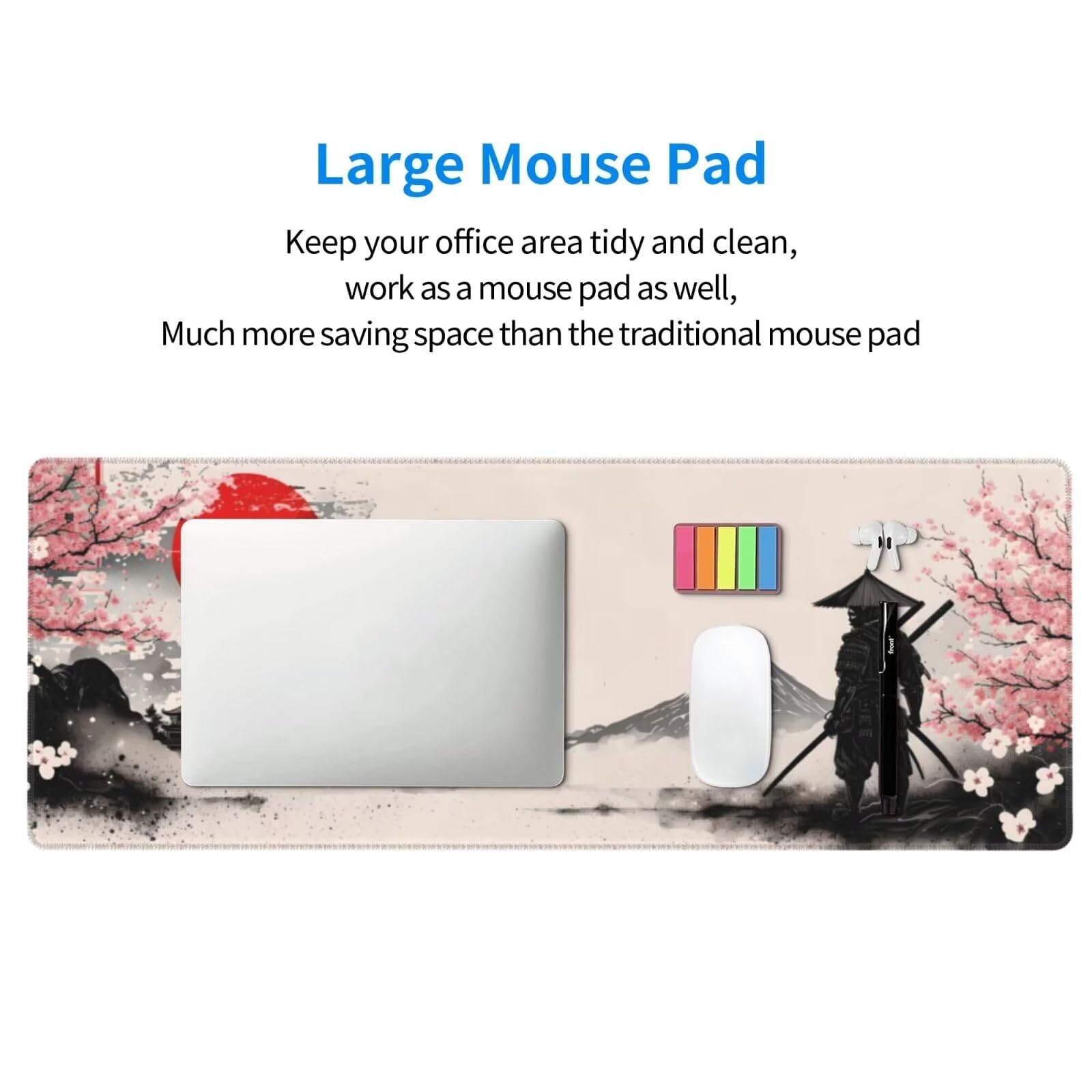 Tappetino Mouse, Tappetino Mouse Gaming Grande XXL 1500x800x3mm Tappetino Scrivania Mouse Pad, Base in Gomma Antiscivolo, Bordi Cuciti,Lavabile, Mousepad per Ufficio e Gaming (Paesaggio samurai) R-652