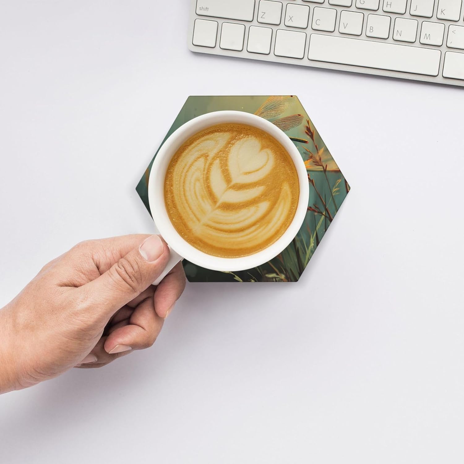 (Dragonflies) Ceramic Coasters Set of 6 with Holder Non-Slip Hexagon Coffee Coasters for for Cup Mug Drink Patio Coffee Table Decor, Christmas Coasters Home Bar Supplies