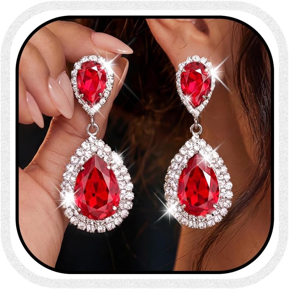 Unicra Silver Rhinestone Teardrop Earrings Crystal Wedding Bridal Dangle Earrings Prom Drop Earrings for Women and Brides