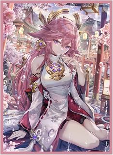 60ct (Yae Miko) Holographic Flashing Top Loading Trading Card Sleeves Deck Protector for MTG/TCG/PTCG Art Anime Printing Card Sleeves Protectors 67x 92 mm