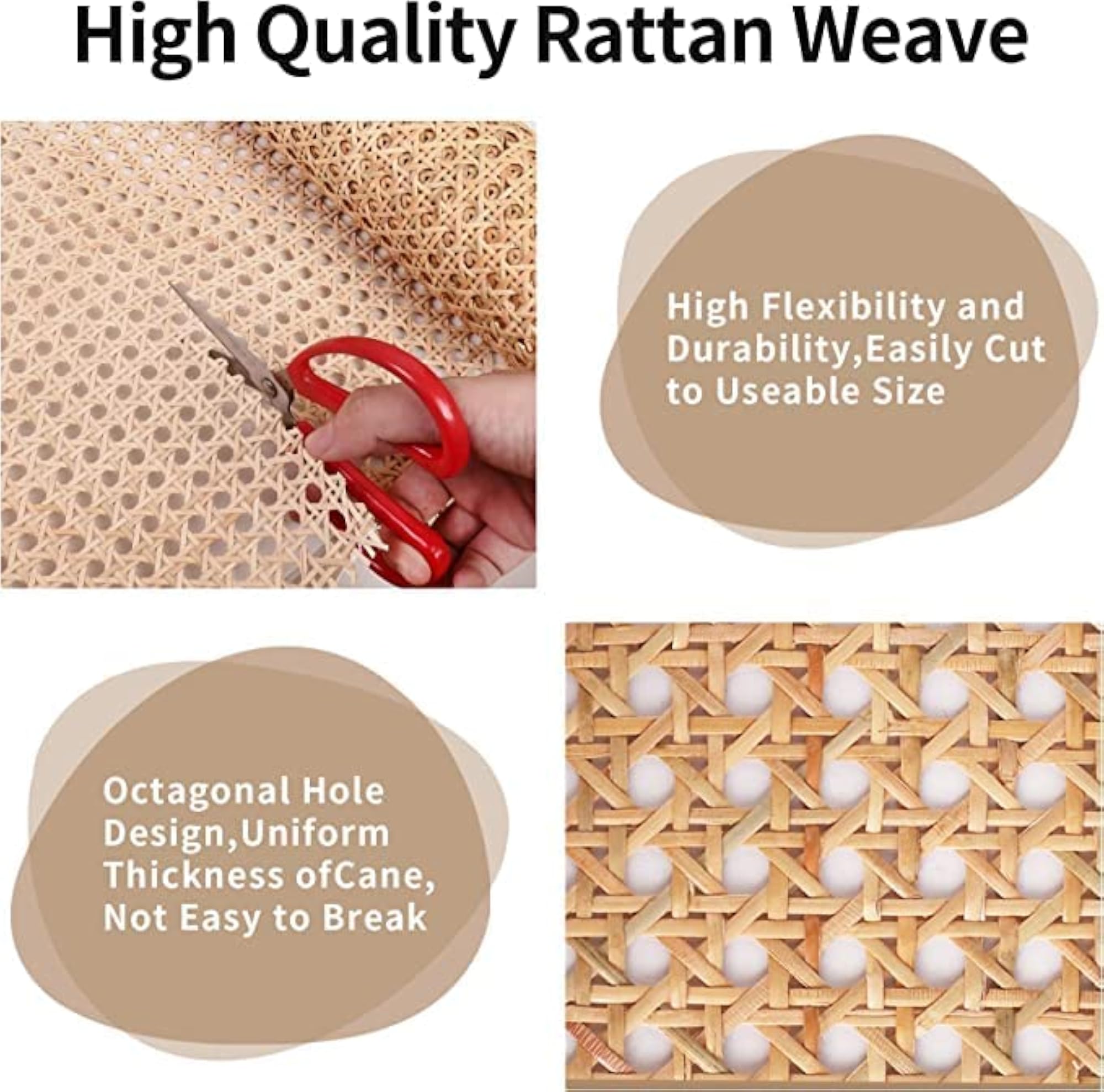 Natural Hexagon Pattern Cane Webbing for Caning Projects