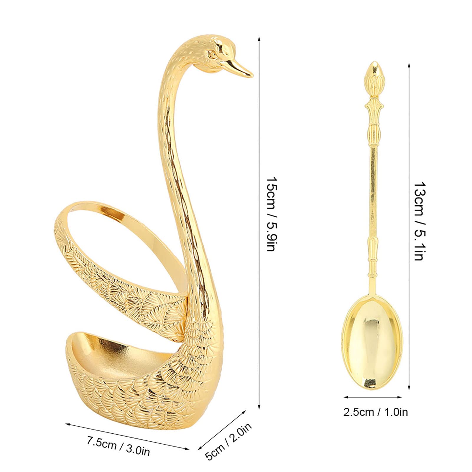 NDNCZDHC Swan Spoon Holder with Spoon Stainless Steel Coffee Spoons Tea Spoon Holder Dessert Spoon Kit for Home(gold)