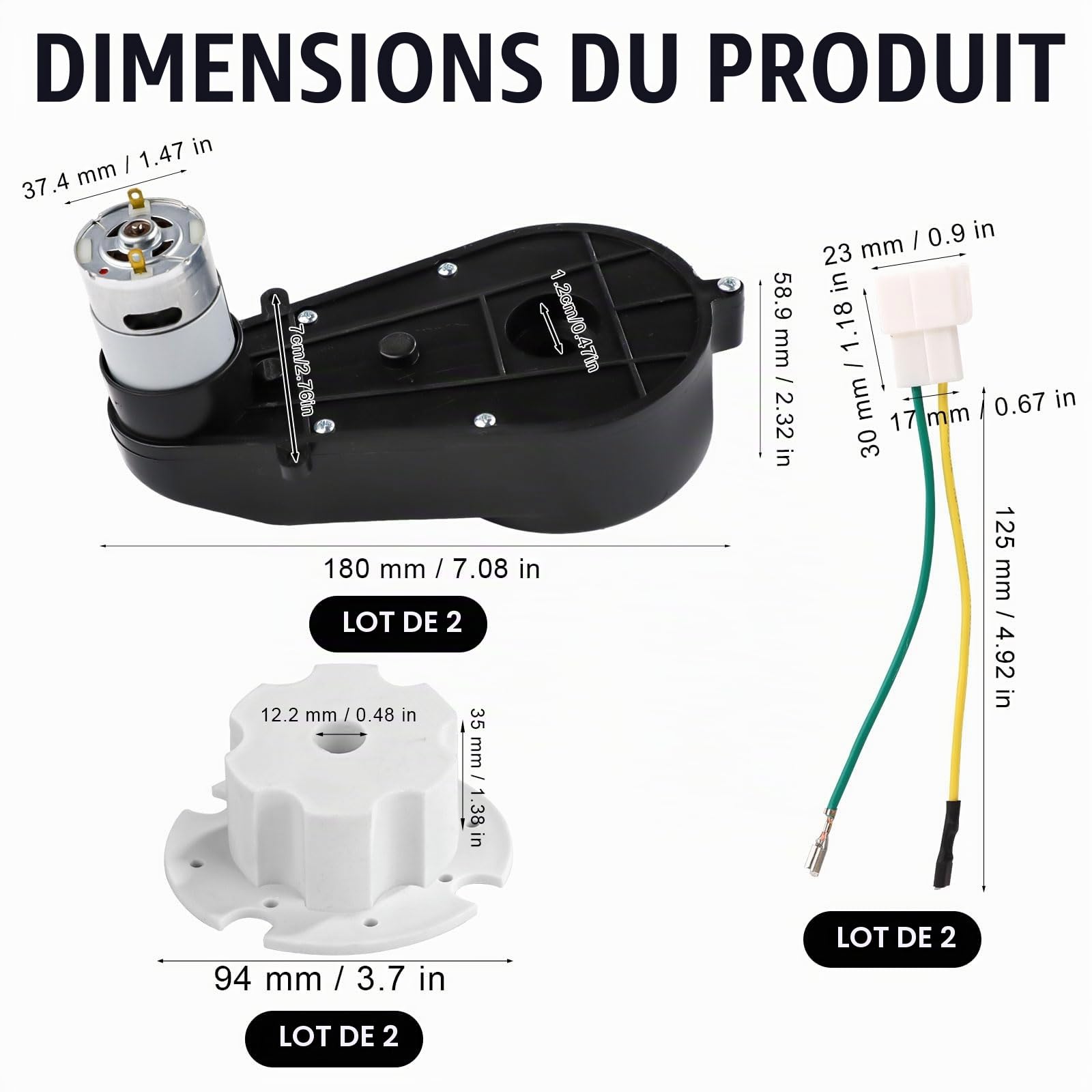 2pcs Boîte de Vitesse de Moteur Électrique, Kit de Mise à Niveau des Roues Motrices 24V 35000tr/min Boîte de Vitesses Électrique pour Moteur à Grande Vitesse RS550 pour Voiture Jouets
