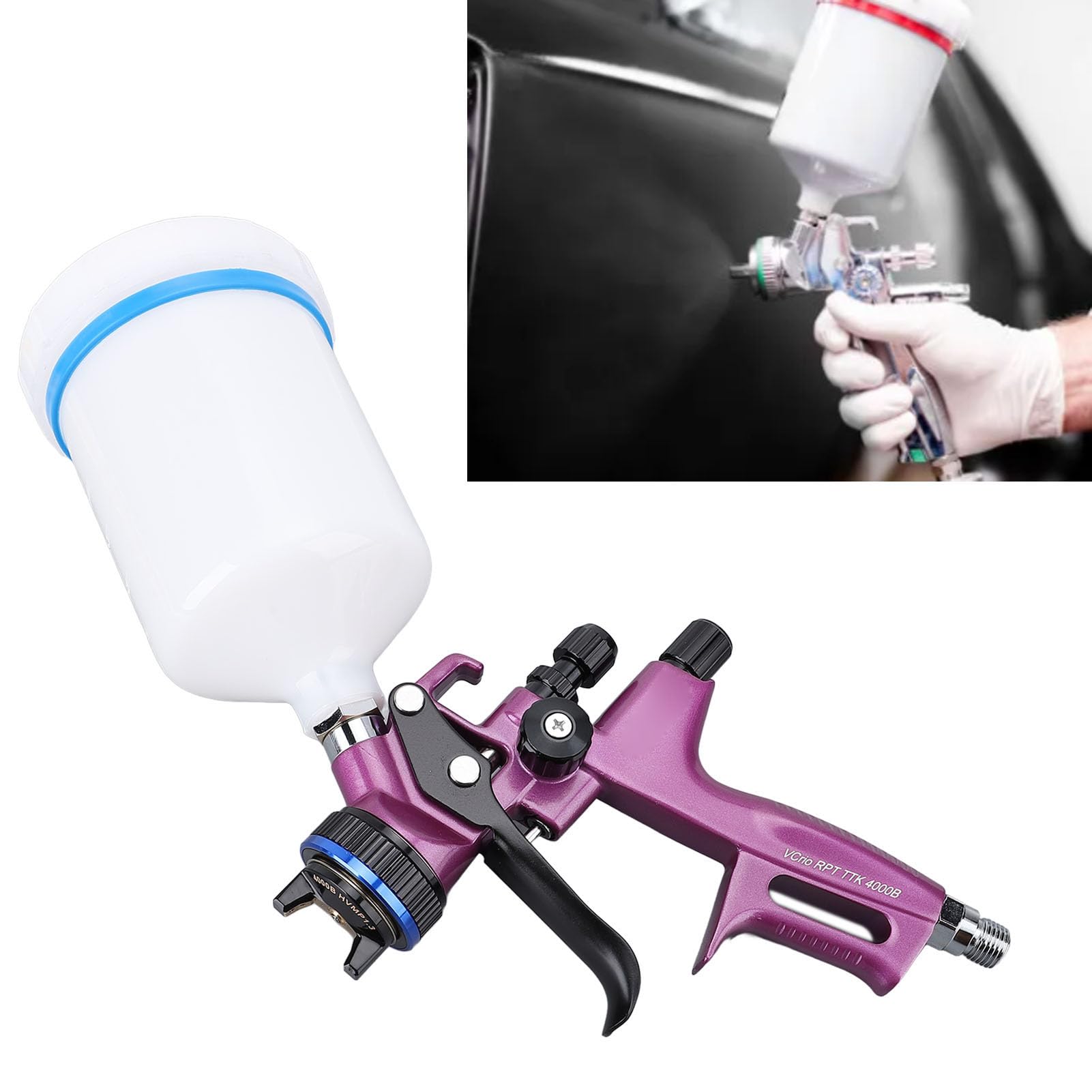 Pistola per Verniciatura a Spruzzo HVLP, Spruzzatore per Verniciatura Automatica con Ugelli 1,3 Mm, Tazza 600 Ml, Pistola a Spruzzo Ad Aria per Verniciatura Automobilistica
