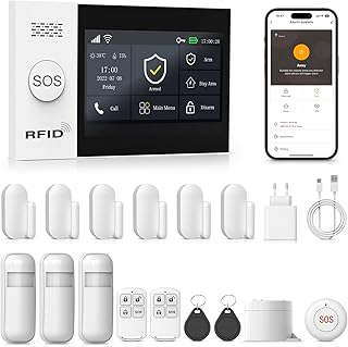 Alarme Maison sans Fil, 2.4G WiFi Systèmes Sécurité pour la Maison avec APP, 16-Pièces Kit Alarme avec 120DB Sirène,pour Camping-Car, Garage, Bureau, Compatible avec Alexa, Google