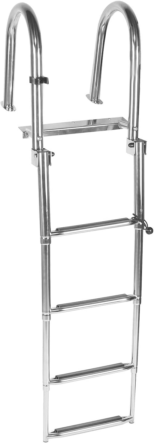 Luqeeg Boat Ladder, 4 Step Telescopic Stainless Steel Folding Ladder with Non Slip Rubber Steps and Mounting Bracket, for Pontoon Boat and Dock
