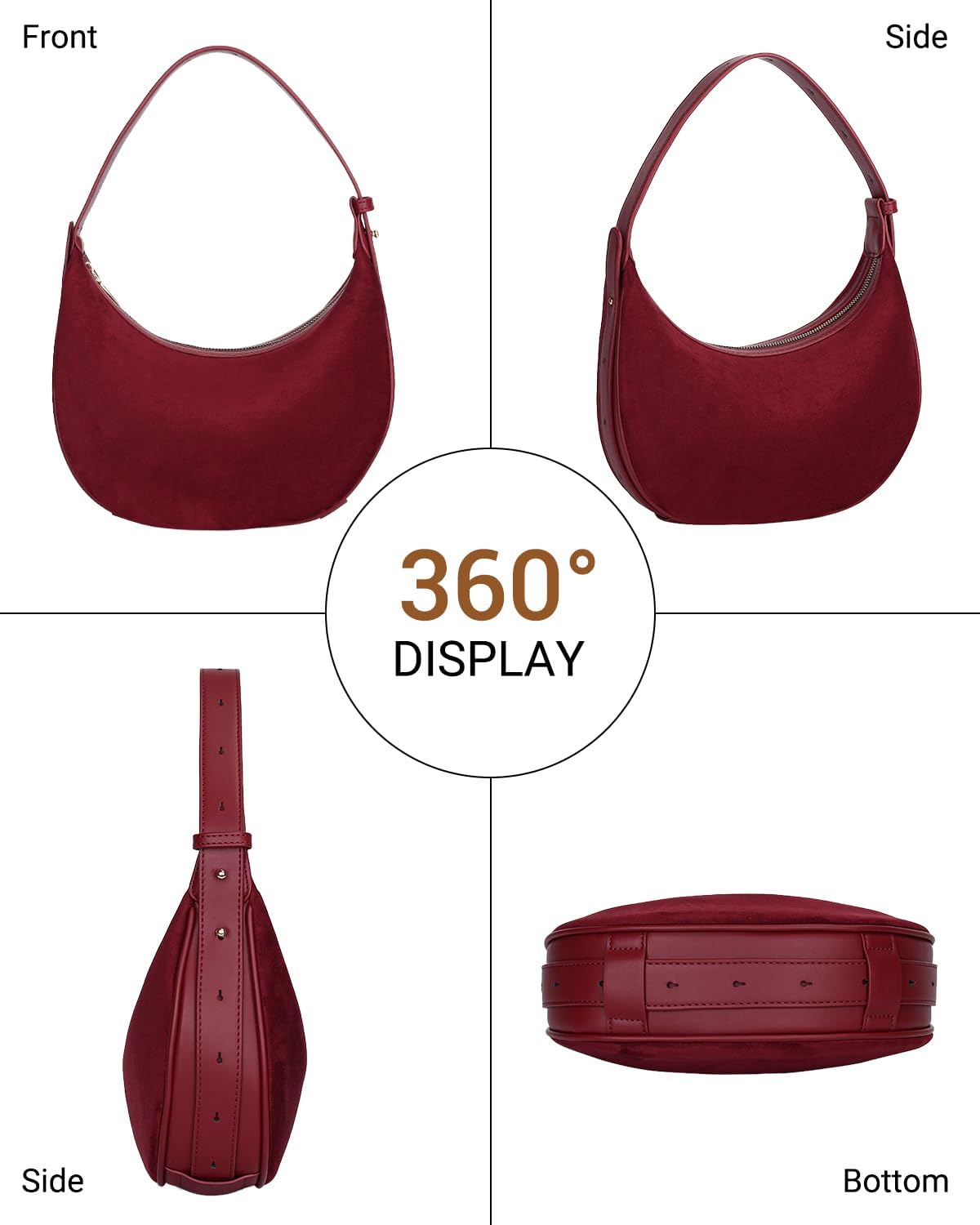 Herald Suede Crossbody Bag for Women, Vintage Hobo Handbag Crescent Shoulder Purses with Adjustable Strap Winter Fall - Image 3