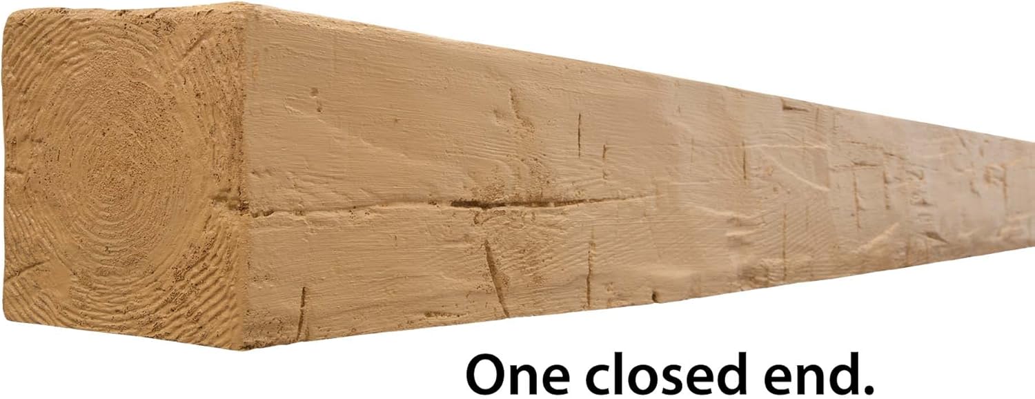 Outwater Artisan Hand Hewn Faux Wood Beam Kit, 6in x 6in x 15.67ft, Unfinished U-Style Polyurethane Beam with Rubber Strap, 2-Piece 94in Sections, Lightweight Decorative Ceiling Accent