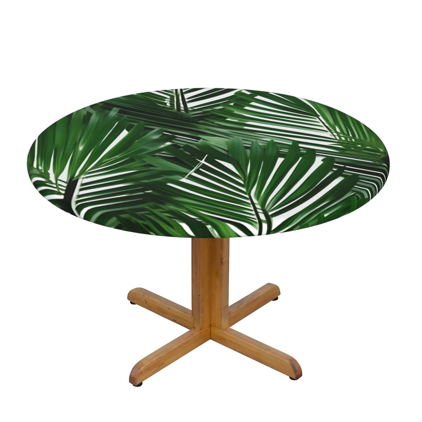 Cute Green Palm Leaves Print Wipe Clean Oval Tablecloth Stain-Resistant Dining Table Accessories Table Protector For Home
