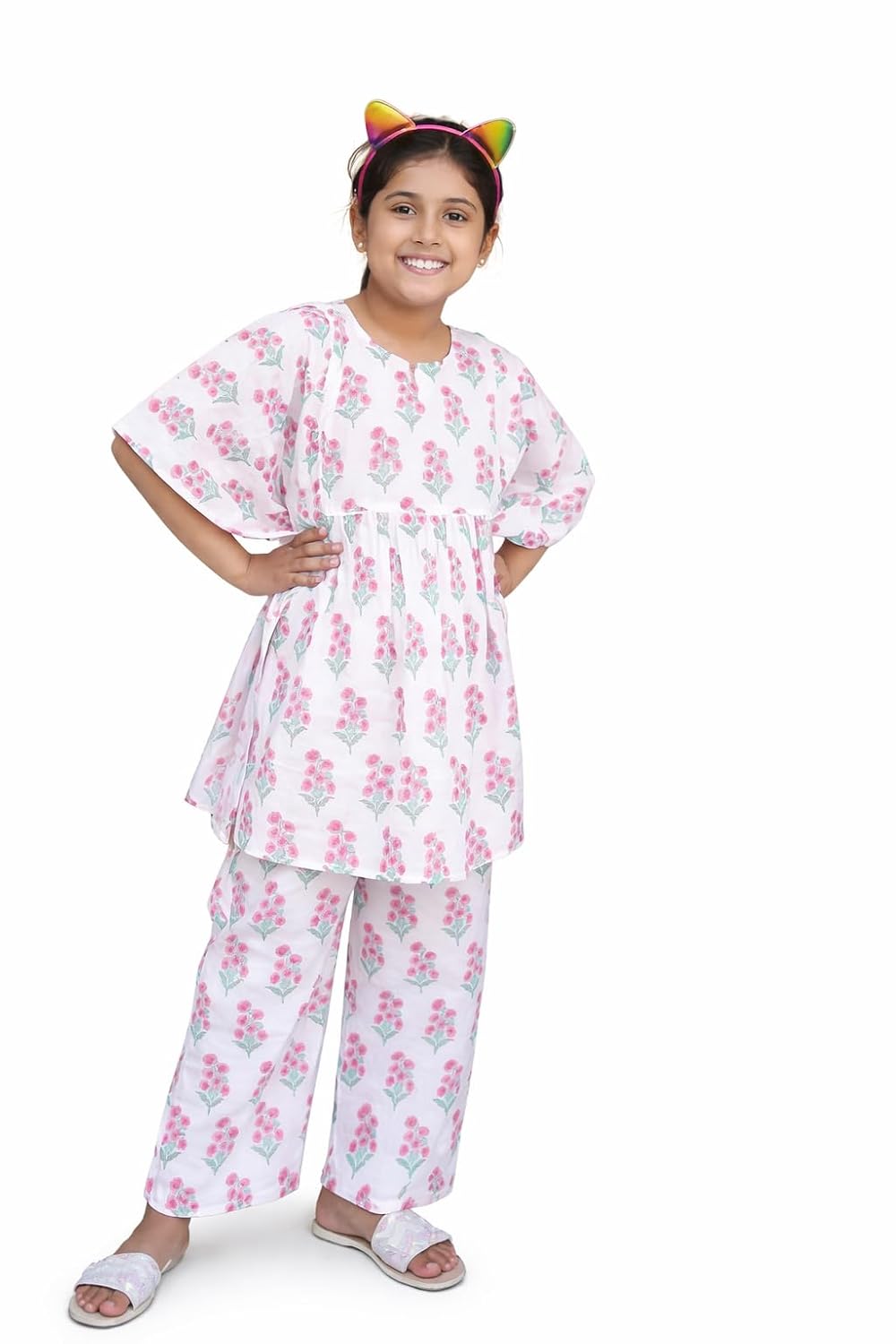 CHHEENT JUNIOR Pink Turquoise Boota Kaftan Dress | 100% Cotton Printed Ethnic Dress for Kids & Girls | Kaftan Set | Comfor... - Review, Price and Buying Guide