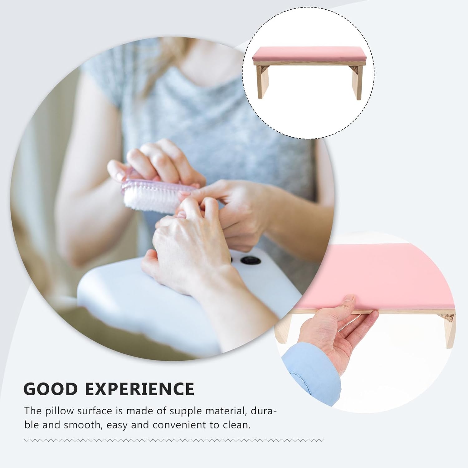Cabilock Nail Art Hand Rest Manicure Arm Rest Pink Wooden Hand Pillow for Nail Specialist for Salon and Home Use