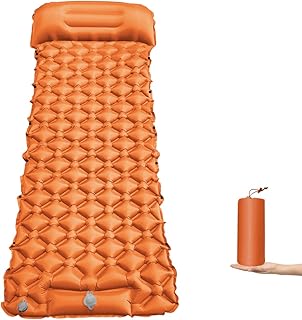YEHUARIS Isomatte Aufblasbar mit Integrierter Fußpumpe, Camping Schlafmatte Ultraleicht & Kompakt, Verbindbare Luftmatratze Wasserdicht & Robust für Outdoor, Wandern, Zelt, 5 cm Dick - Orange