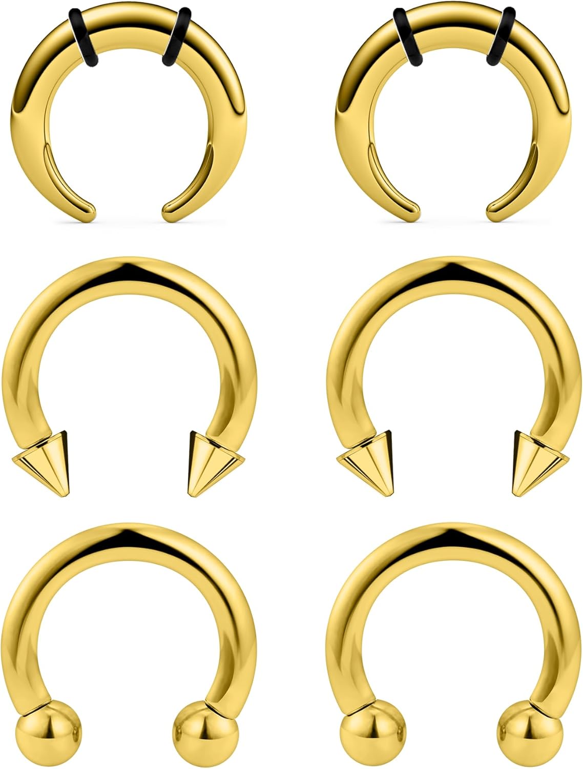 Ftovosyo 6Pcs PA Ring Horseshoe Circular Barbell 316L Surgical Steel Internally Threaded 2G 4G 6G 8G 10G 12G 14G 16G Septum Ring Kit Pierced Jewelry for Women 10mm 12mm 14mm 16mm