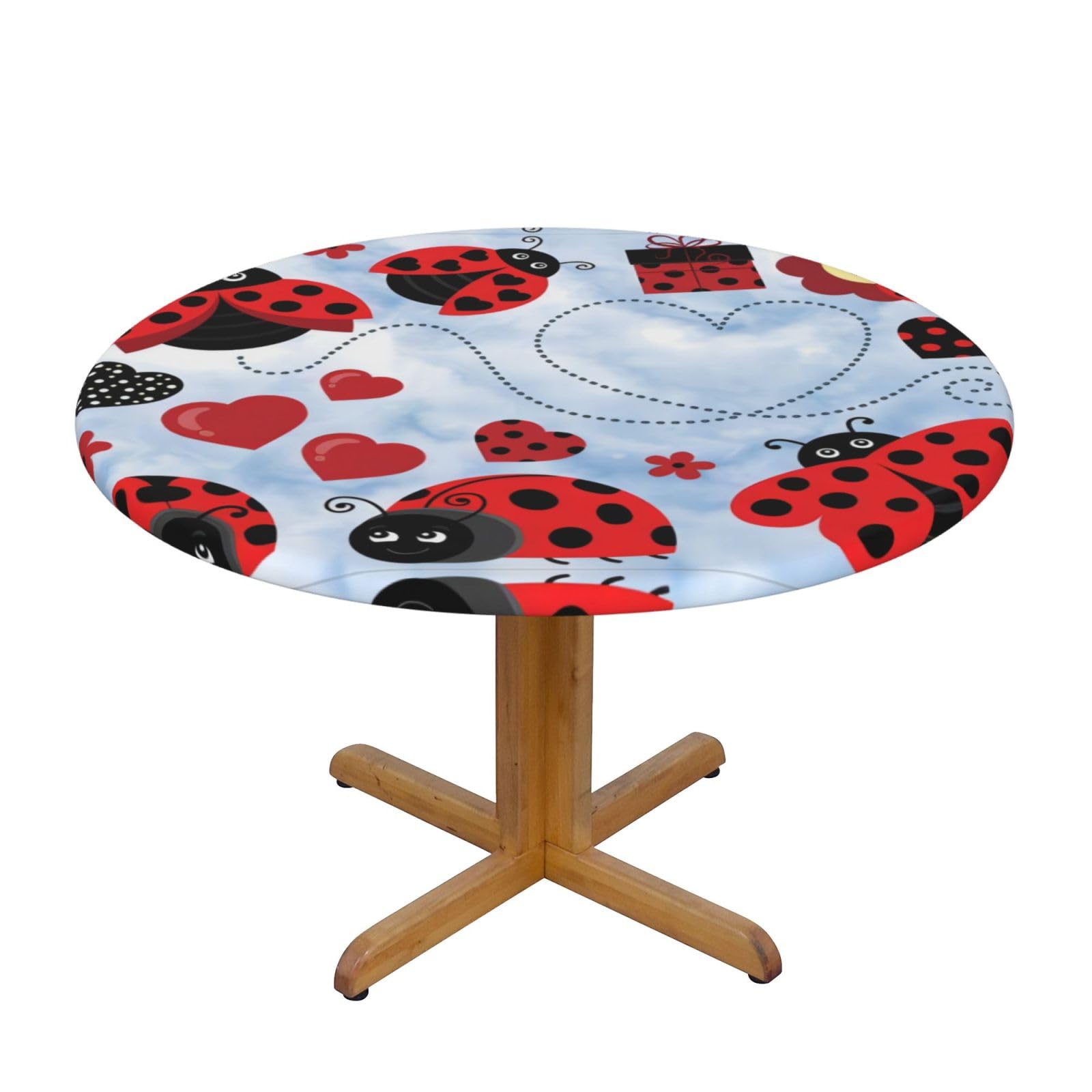 ZQYTGFDC Ladybug And Cloud S Decorative Round Tablecloth Waterproof Anti Stain Oil Proof Size for 40 50 inch