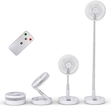 Primevolve 7.7 Inch Portable Standing Pedestal Fan with Remote Control, Foldable Electric Fans with 7200mAh Rechargeable Batt