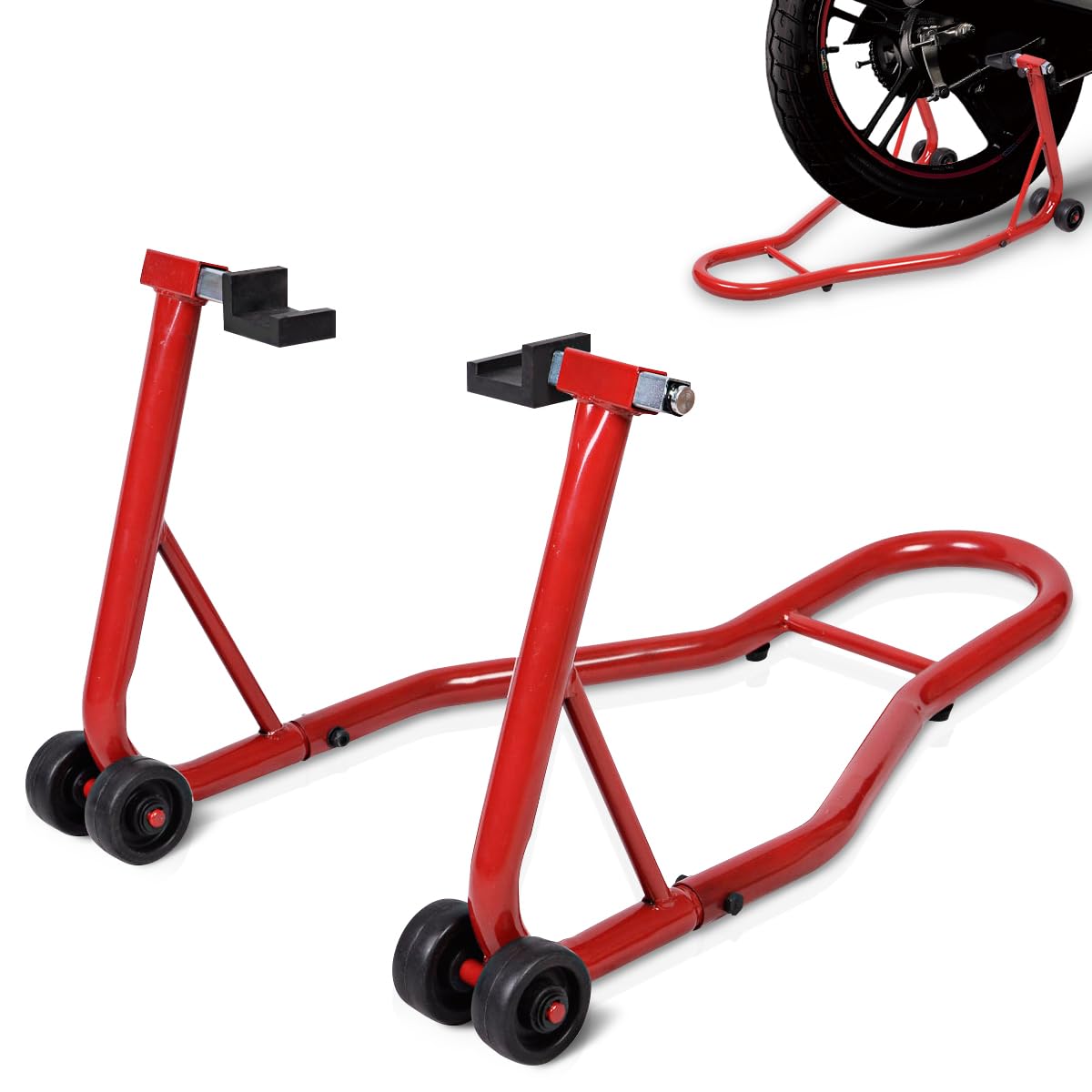 SOARS Caballete Trasero, Gato de Moto con Capacidad de Carga de hasta 400 kg, Caballete de Montaje de Acero, Ayuda de Montaje, Caballete de Rueda Trasera (Rojo)