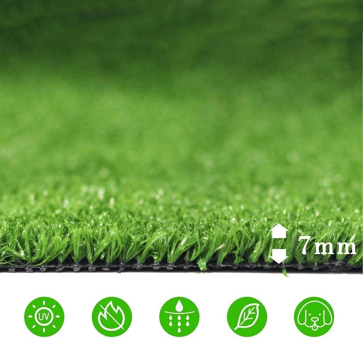 Moqueta Cesped Artificial de 2x5m, 7mm de Espesor