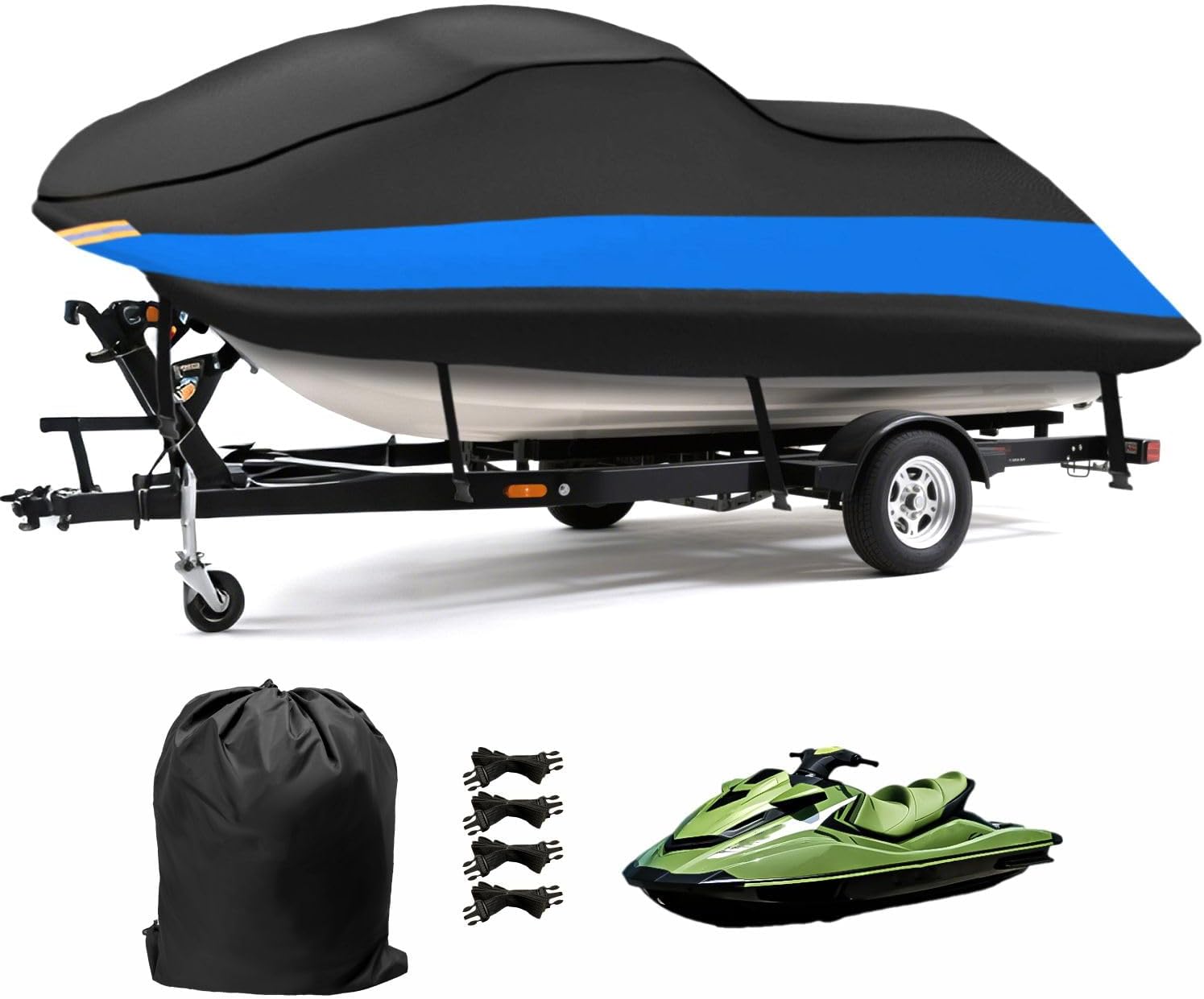 MORNYRAY Waterproof Jet Ski Cover - Heavy Duty Trailerable PWC Cover with Air Vents UV Resistant Compatible with Yamaha Seadoo K&S, Jet Ski Covers. (Blue, Fit from 115"-120" (1-3 Seater))