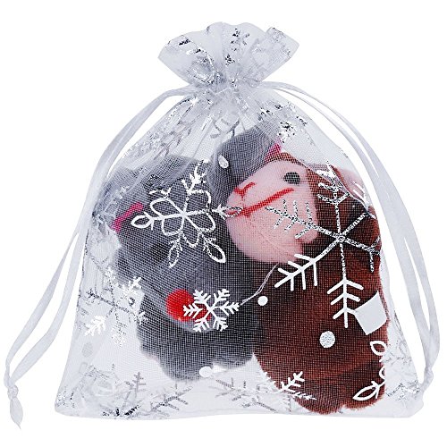 YFZYT Net Yarn Organza Bags Snowflake Jewelry Lot de 100 sacs d'emballage gaze cordons poches avec cordon de serrage Sacs pour banquet mariage cadeau festival Noël Candy - 13 x 18 cm, blanc #D – vue 2