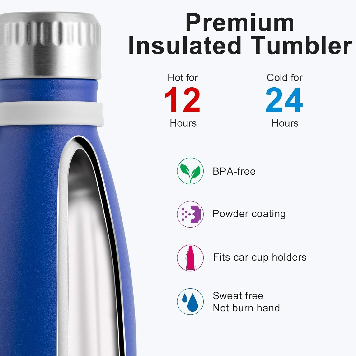 koodee 12 oz Water Bottle for Kids, Stainless Steel Double Wall Vacuum Insulated Sports Bottle Cola Shape Leak-Proof Flask (Navy) - Image 3