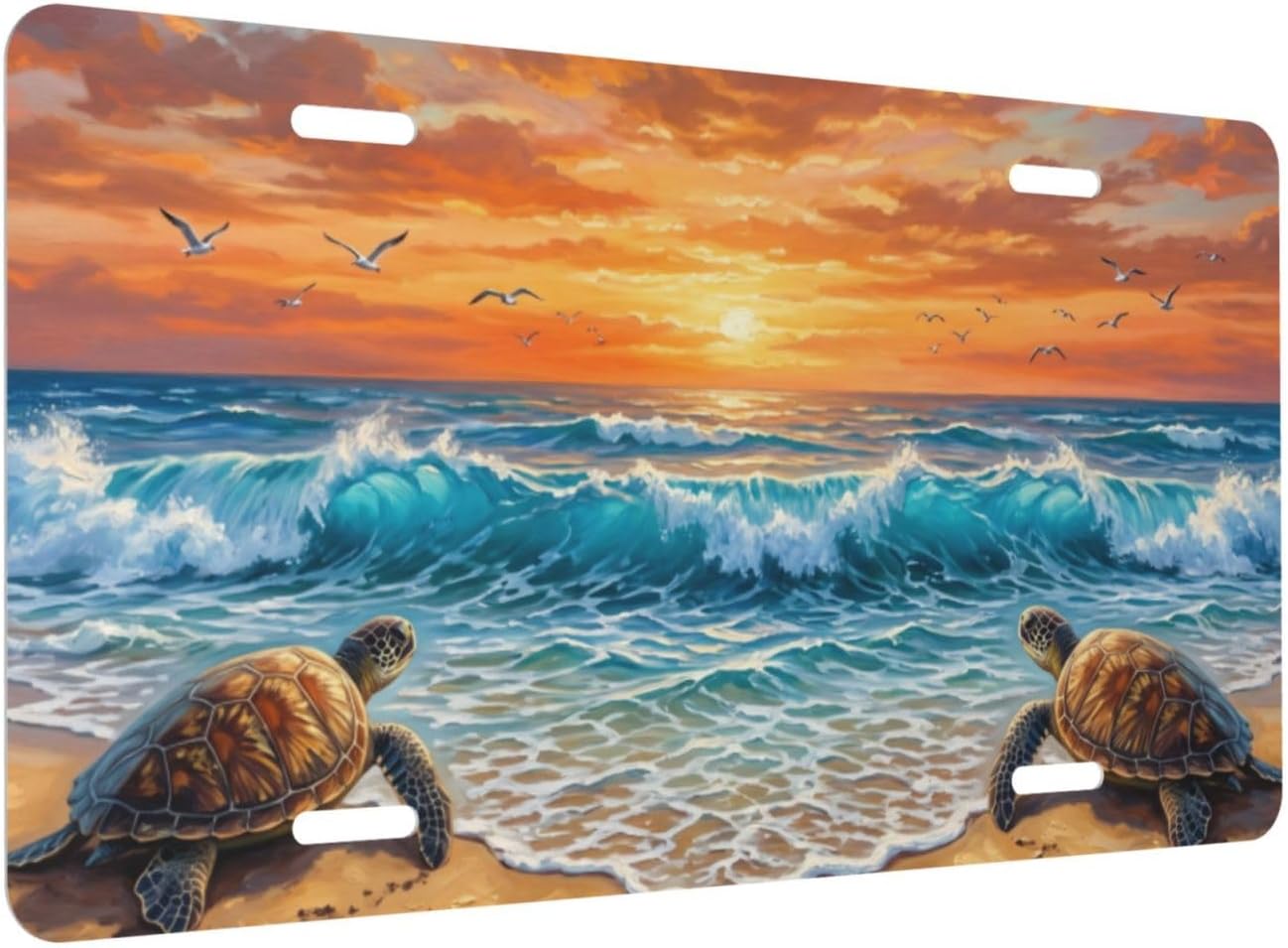 Sea Turtle Sunset Beach License Plate Ocean Waves Vanity Tag Front Car 6x12 image 2