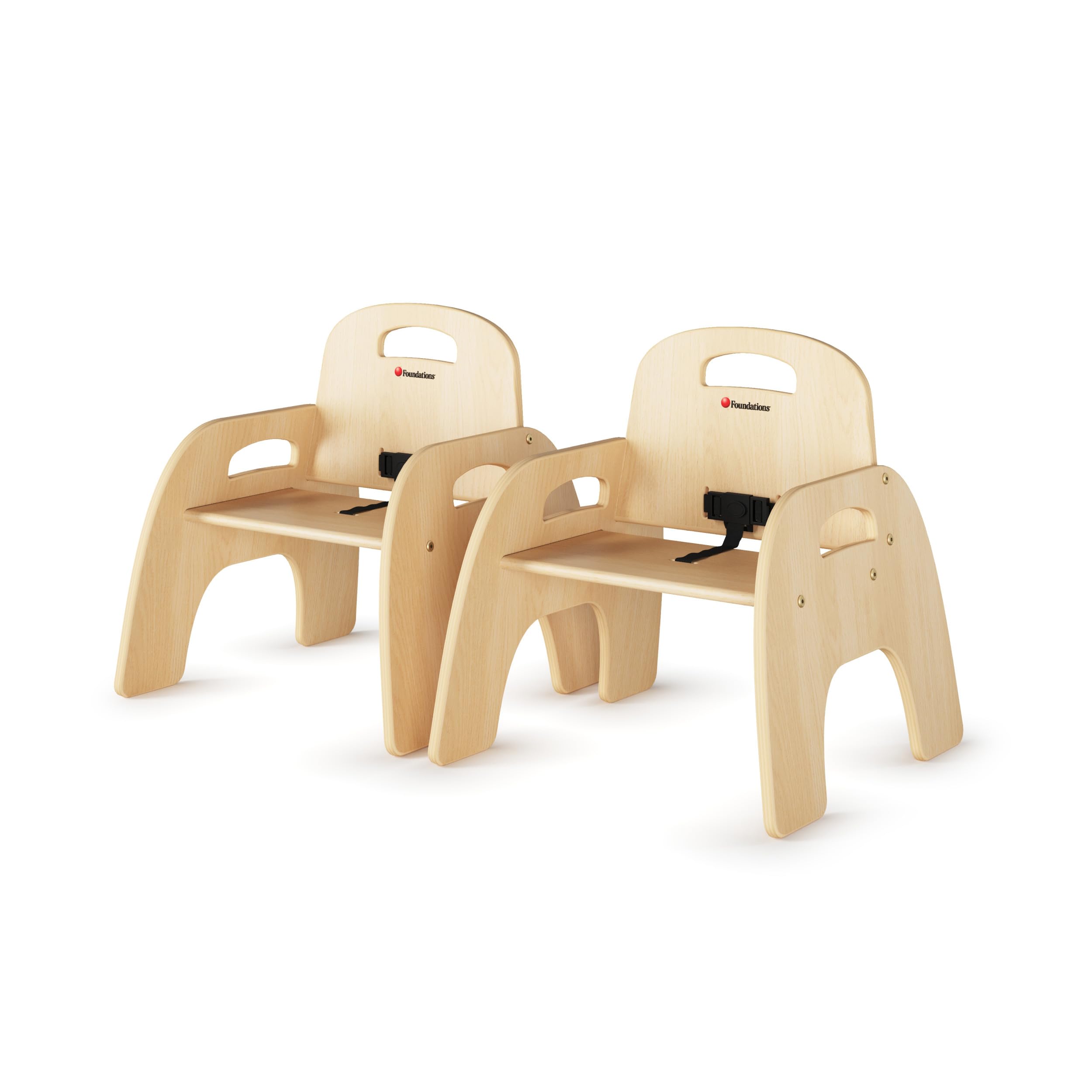 Foundations Simple Sitter Low Wood Feeding Chairs Multipack, Wide No-Tip Base, Adjustable Safety Harness, Stackable Wood Toddler Chairs with Wipeable