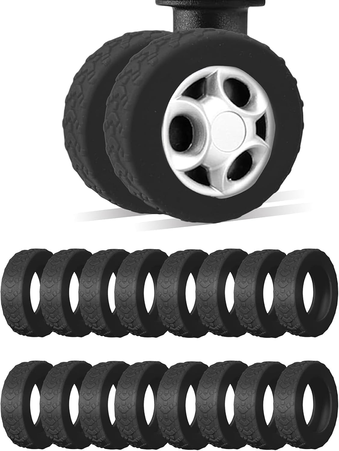 16 Pcs Silicone Luggage Wheel Covers for 2-2.6 Inch Wheels, black