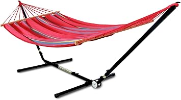 Adjust to Fit Stand with Woven Hammock with Spreader Bar Combo Red
