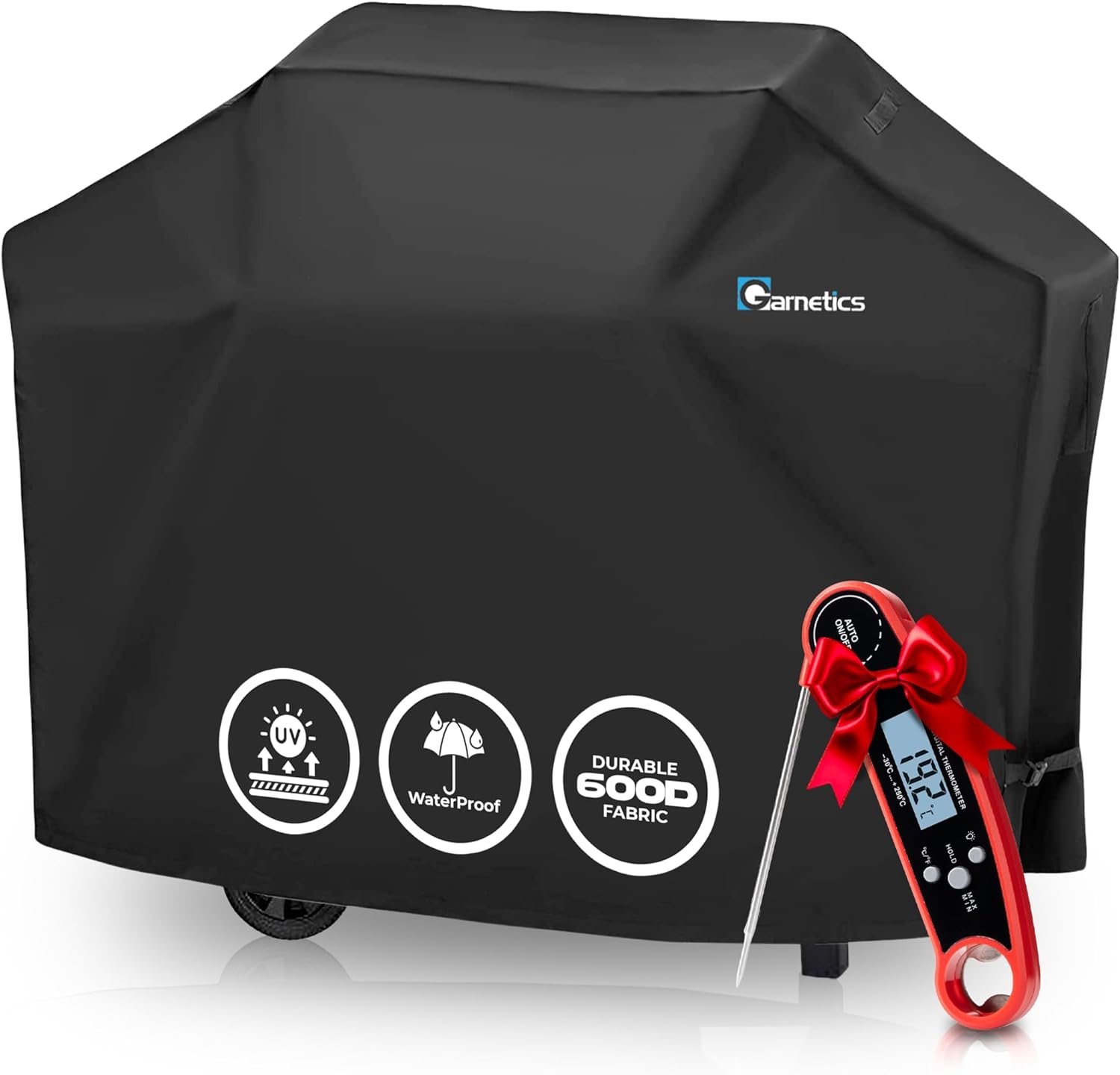Grill Cover for Outdoor Grill 55 Inch  Bonus Meat Thermometer Included, Heavy Duty Waterproof BBQ Gas Grill Cover for Outside, UV & Fade Resistant, Compatible with Most 34 Burner Grills