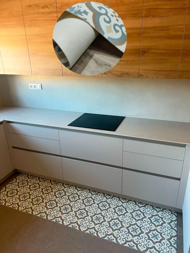 Tadi & Imperio1979 Tapis Vinyle hydraulique, différentes Tailles, élégant, Design et résistance pour Votre Espace, Cuisine, Salon, Salle à Manger, Sol en PVC (60 x 260 cm, étoile Bleue)