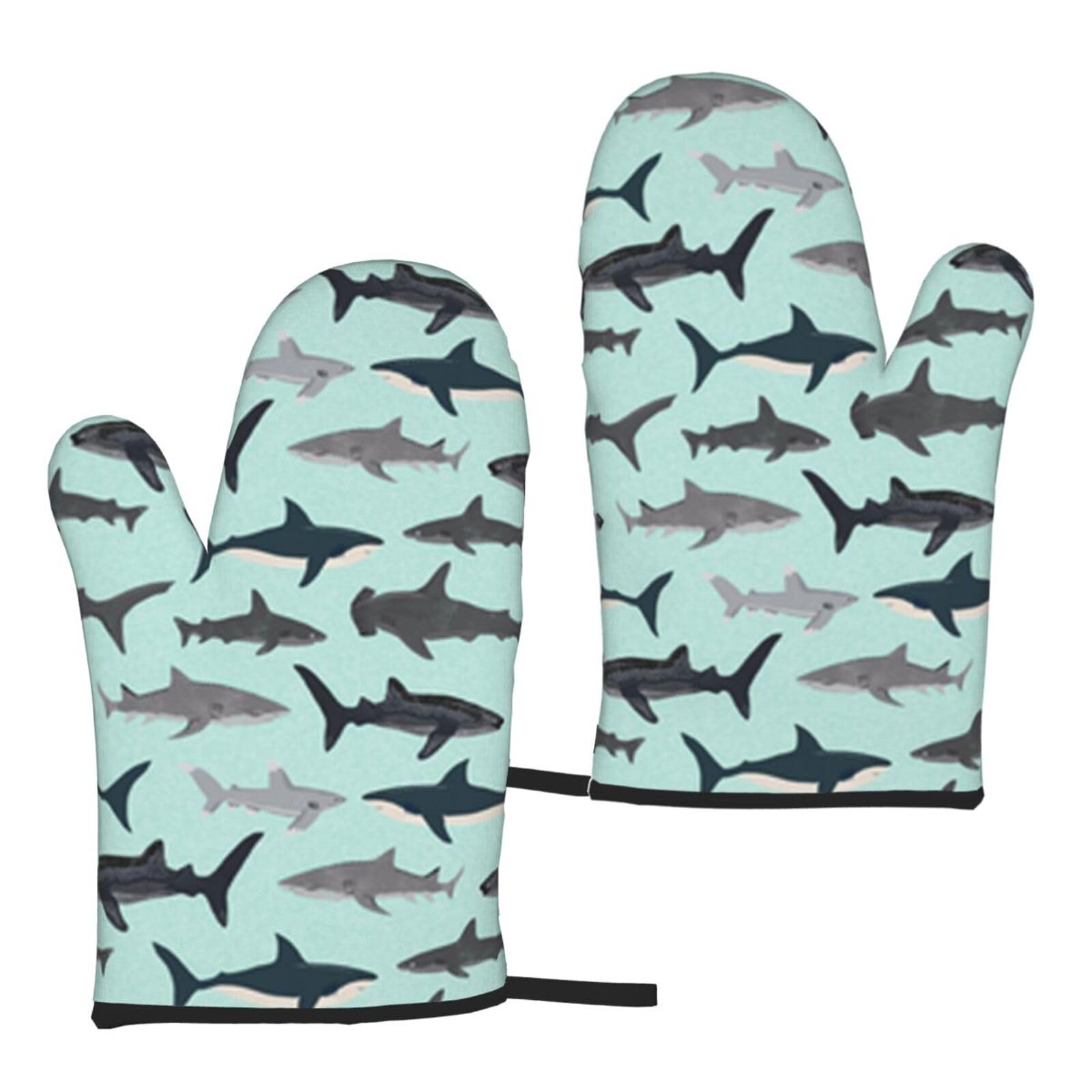 Shark Print Universal Fit Comfort Gloves Protection Heat Resistant Oven Kitchen Baking Grilling