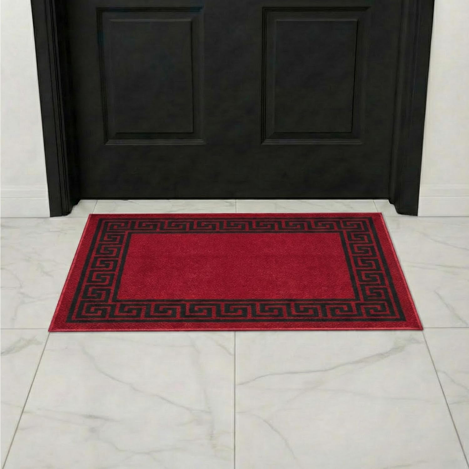 B&B Door Mat Non-Slip Washable Dirt Trapper Floor mat having Indoor Outdoor Utility, Kitchen and large yoga Anti Slip Mats | 50 x 80 cm - Greeky Rug -Red & Black