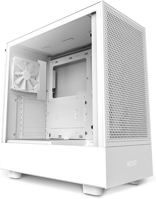 NZXT H5 Flow Compact ATX Mid-Tower PC Gaming Case  High Airflow Perforated Front Panel  Tempered Glass Side Panel  Cable Management  2 x 120mm Fans Included  280mm Radiator Support  White