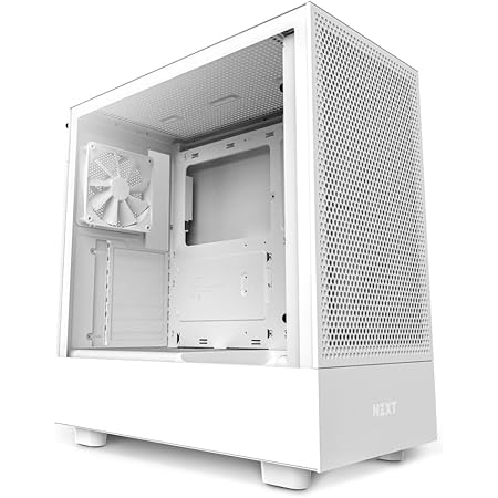 NZXT H5 Flow Compact ATX Mid-Tower PC Gaming Case – High Airflow Perforated Front Panel – Tempered Glass Side Panel – Cable Management – 2 x 120mm Fans Included – 280mm Radiator Support – White