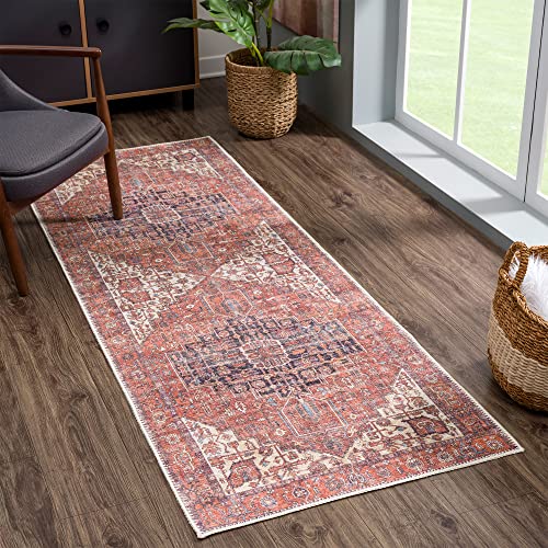 Bloom Rugs Washable 12 Ft Runner - Red/Orange/Beige Traditional Persian Runner For Entryway, Hallway, Bathroom, And Kitchen - Exact Size: 2'6" X 12' #TOP30