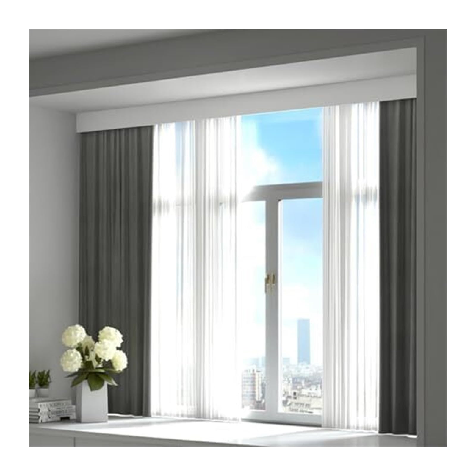 Double Track Curtain, 3-In-1 Ceiling Curtain Valance Double Tracks White Multiple Lengths(2.6m (8.5ft))