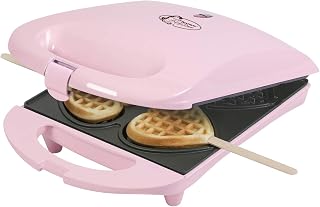 Bestron Waffeleisen für Herzwaffeln am Stiel, Waffelmaker mit Antihaftbeschichtung für Herzform-Waffeln, Retro Design, 780 Watt, Farbe: Rosa