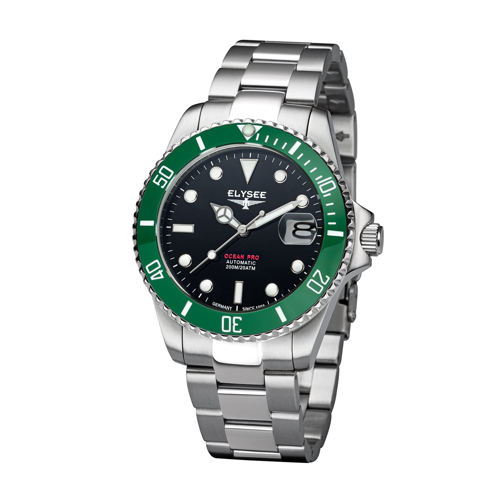 Elysee Ocean Pro Orologio Automatico Uomo 40mm – Subacqueo 20ATM – Vetro Zaffiro Nero