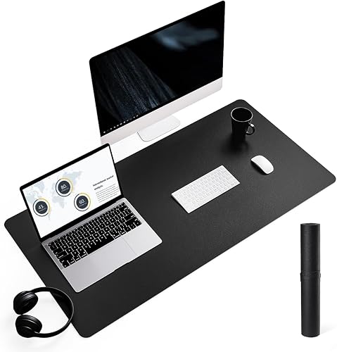 Non-Slip Desk Pad, Waterproof PU Leather Desk Table Protector, Ultra Thin Large Mouse Pad, Easy Clean Laptop Desk Writing Mat for Office Work/Home/Decor(Black, 35.4" x 17")