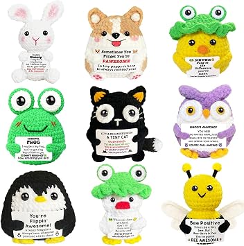9pcs Positive Crochet Animals with Uplift Support Messages Funny Desk Gifts