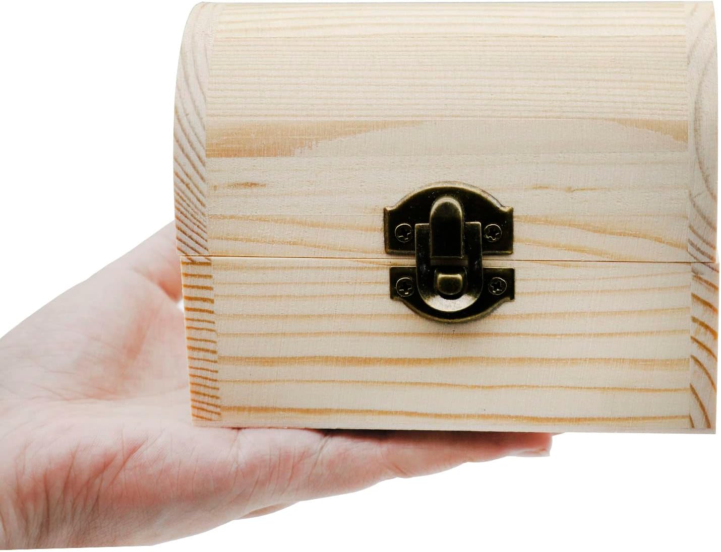 Hsiwto Plain Unfinished Wood Box, Unpainted Wooden Jewelry Box DIY Craft Storage Treasure Chest Toy Case
