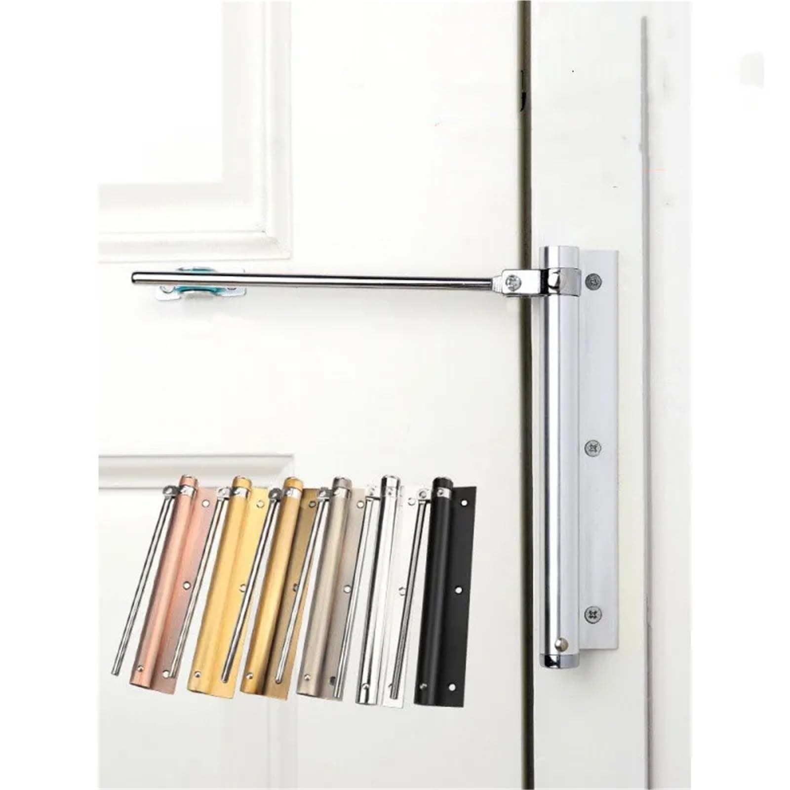Cierrapuertas automático ajustable de acero inoxidable con resorte y bisagra for puerta de madera de oficina y hotel.(Black)