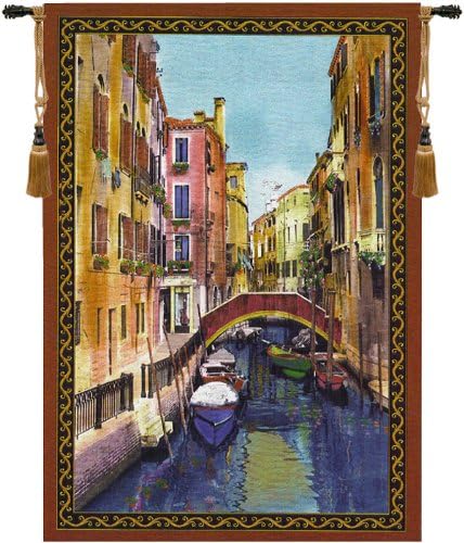Canal with Shops Fine Art Tapestry