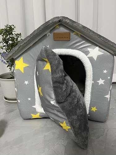 Miniatura 5 de SEAHOME Tapete plegable para perros y mascotas de interior, cama nido cerrada de felpa cálida con cojín extraíble, condominios cubiertos para